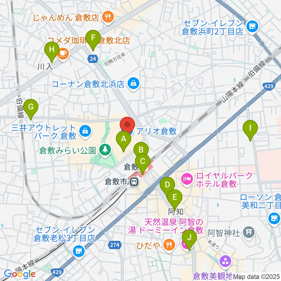 タワーレコード アリオ倉敷店周辺のコンビニエンスストア一覧地図