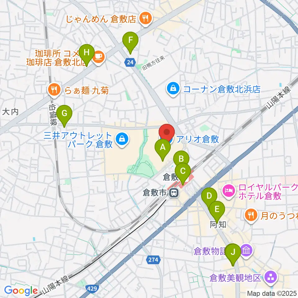 タワーレコード アリオ倉敷店周辺のコンビニエンスストア一覧地図