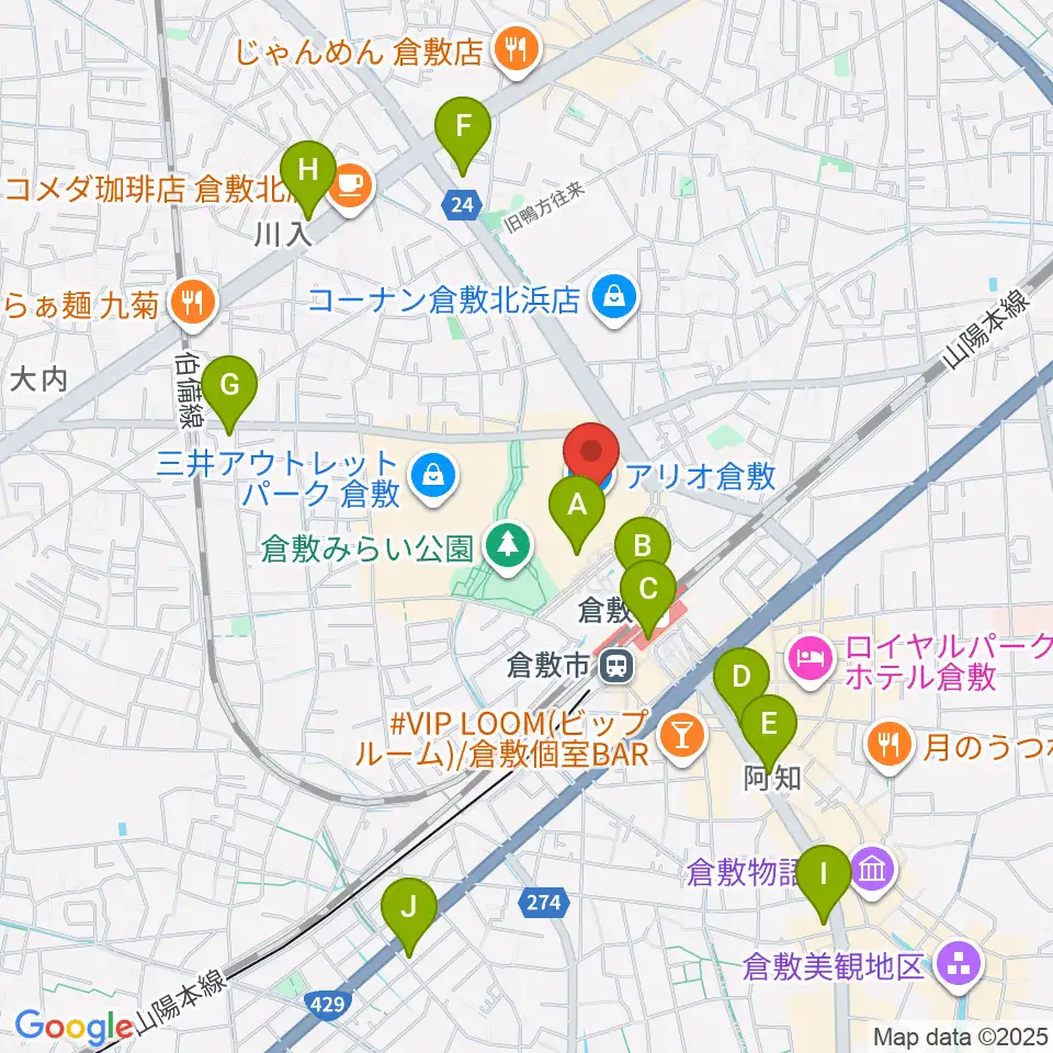 タワーレコード アリオ倉敷店周辺のコンビニエンスストア一覧地図
