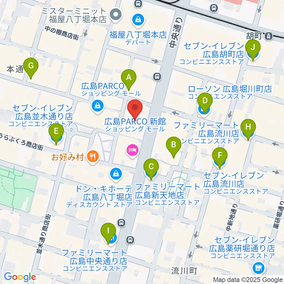 タワーレコード 広島店周辺のコンビニエンスストア一覧地図