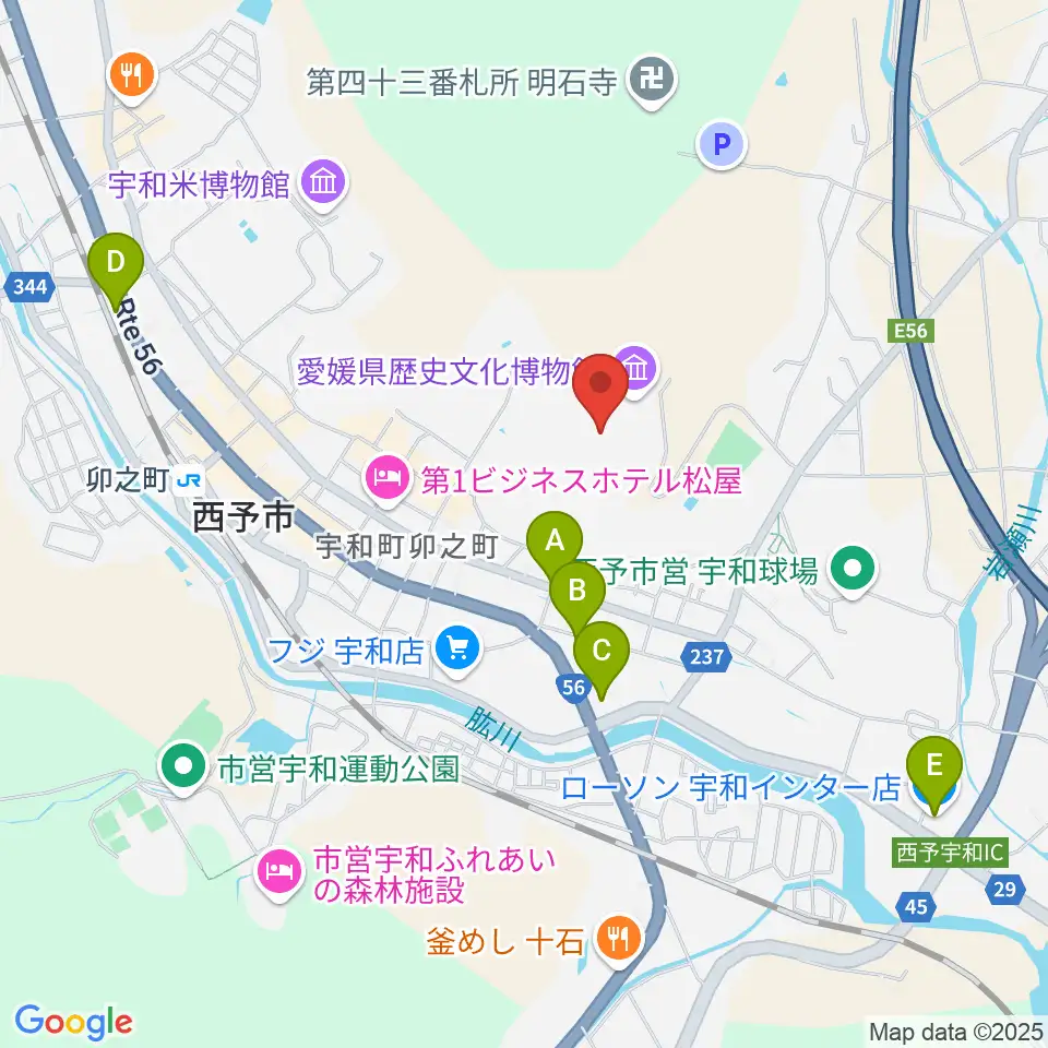 愛媛県歴史文化博物館周辺のコンビニエンスストア一覧地図