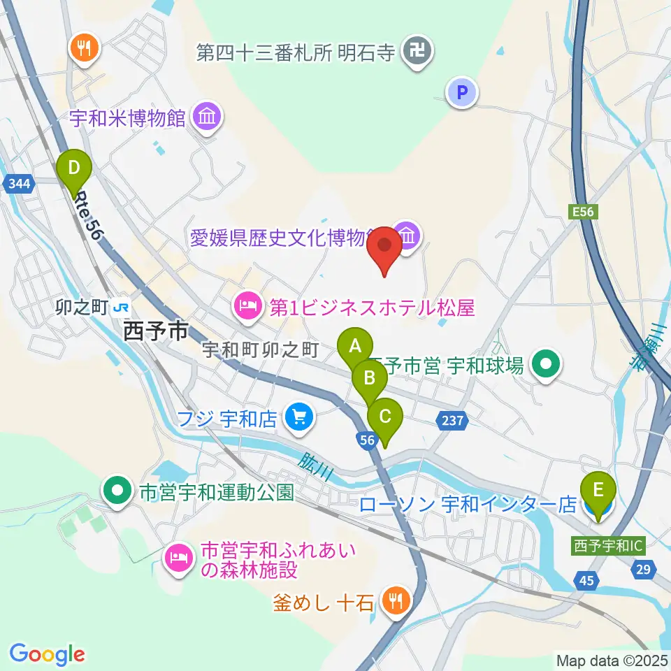 愛媛県歴史文化博物館周辺のコンビニエンスストア一覧地図