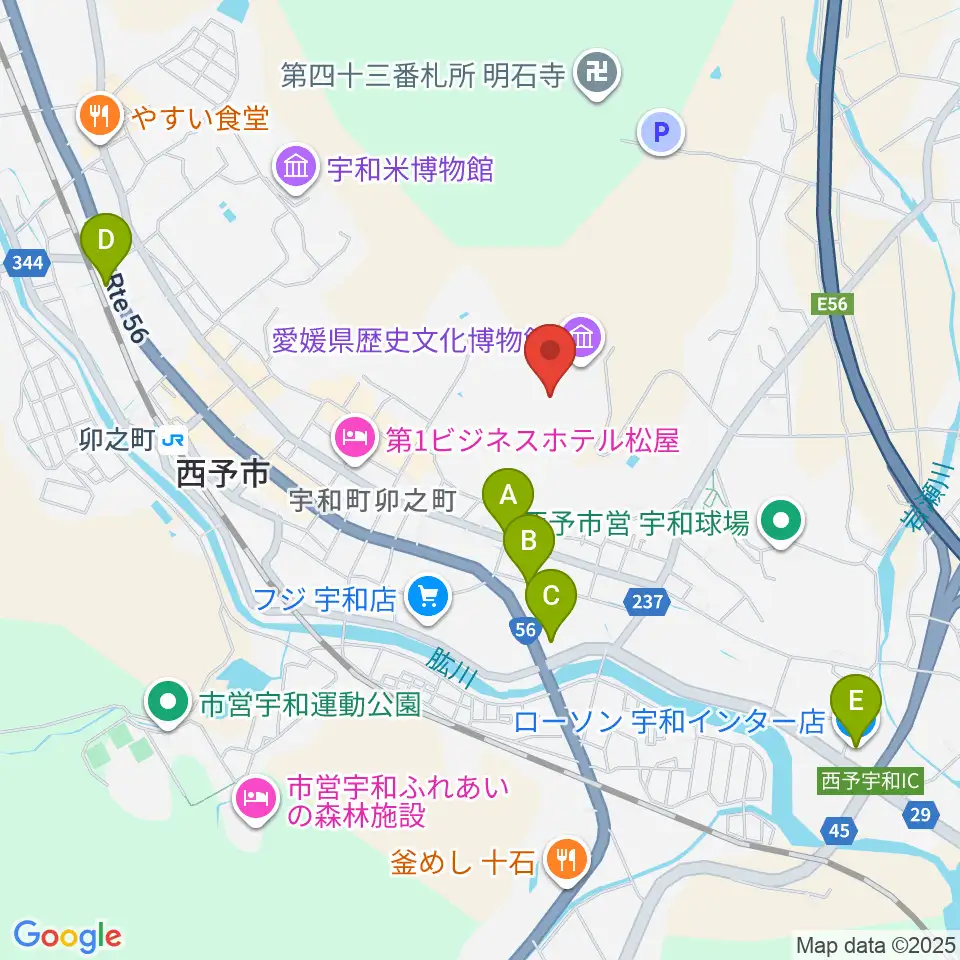 愛媛県歴史文化博物館周辺のコンビニエンスストア一覧地図