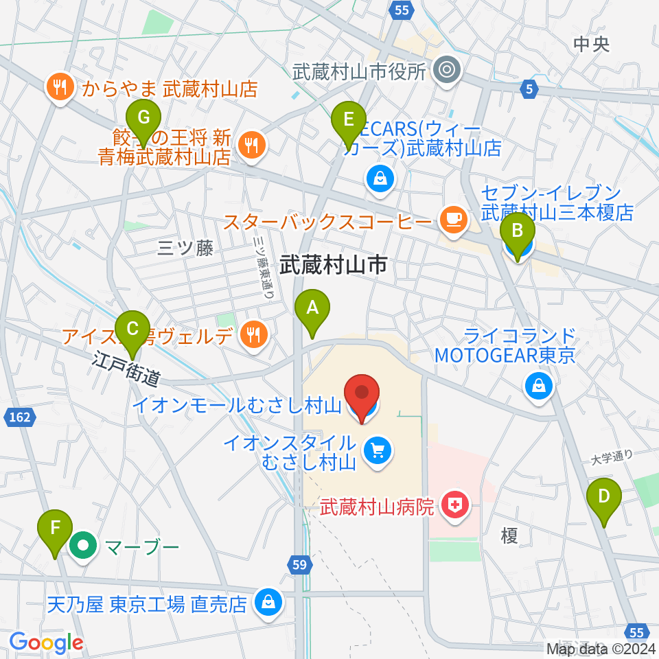 JEUGIAカルチャーセンター イオンモールむさし村山周辺のコンビニエンスストア一覧地図