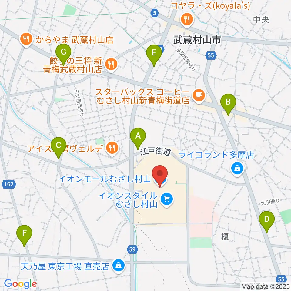 JEUGIAカルチャーセンター イオンモールむさし村山周辺のコンビニエンスストア一覧地図