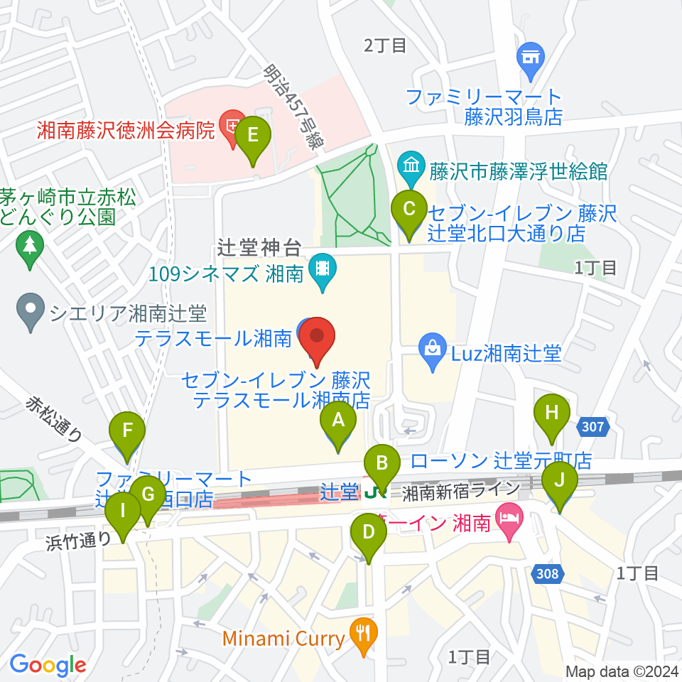 JEUGIAカルチャーセンター テラスモール湘南周辺のコンビニエンスストア一覧地図