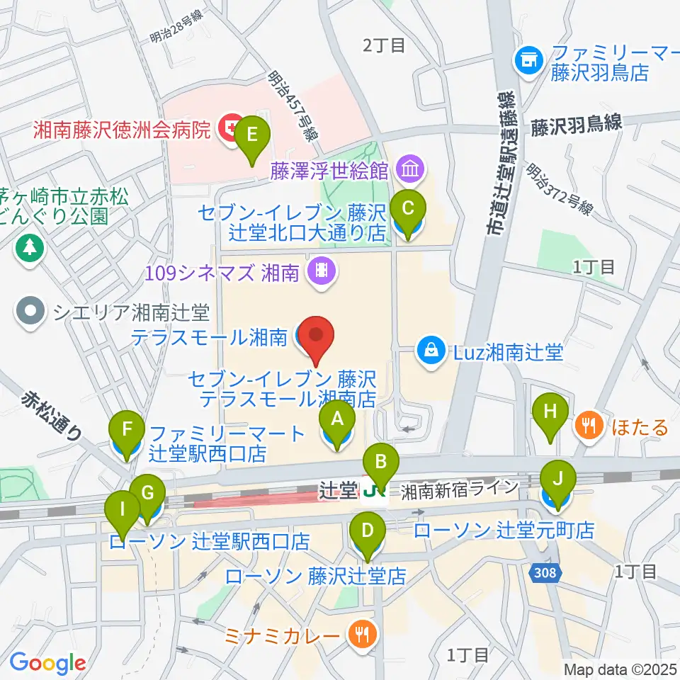 JEUGIAカルチャーセンター テラスモール湘南周辺のコンビニエンスストア一覧地図