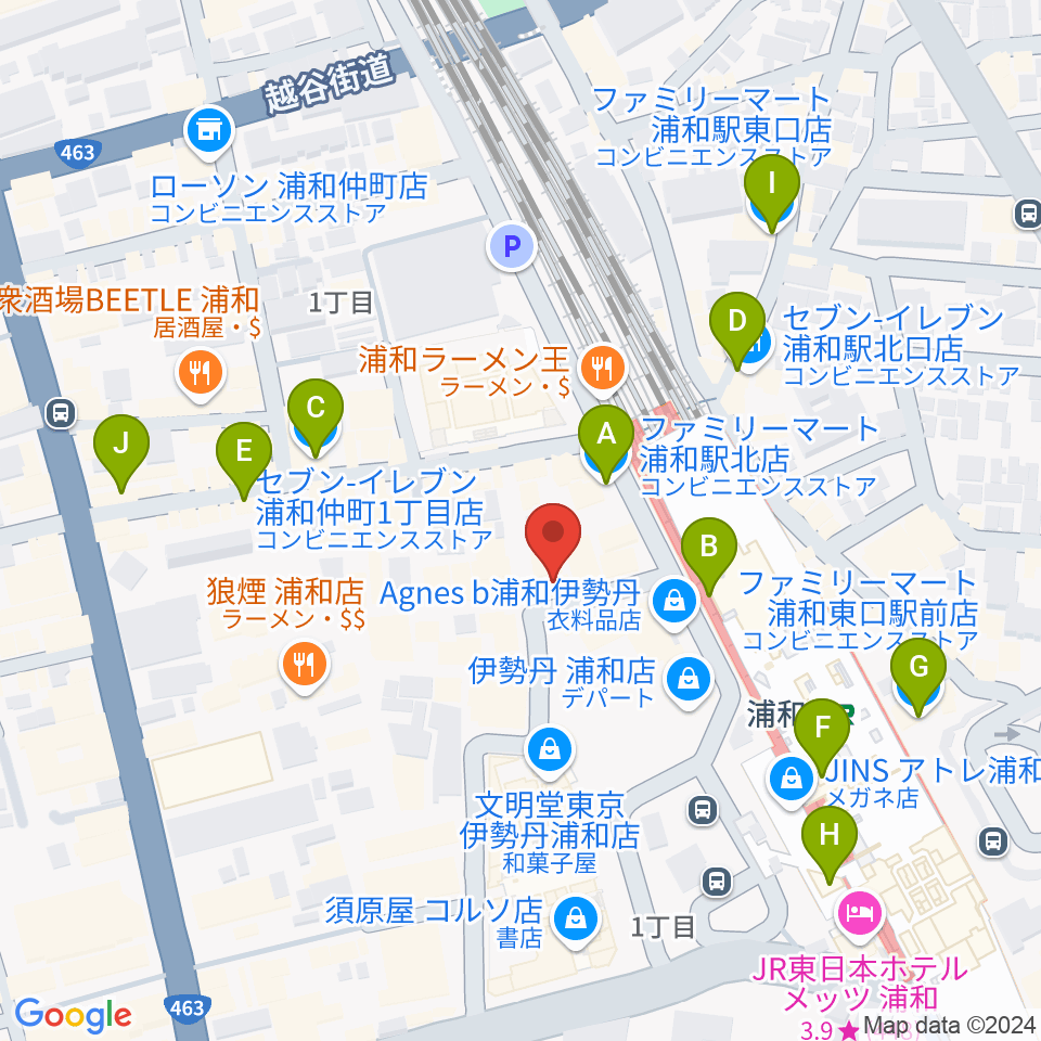 柏屋楽器 浦和ミュージックプラザ周辺のコンビニエンスストア一覧地図