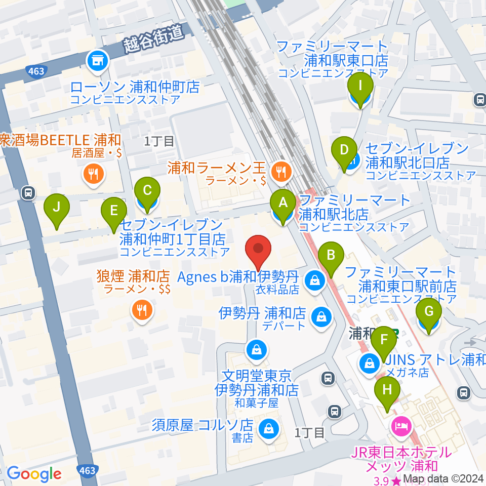 柏屋楽器 浦和ミュージックプラザ周辺のコンビニエンスストア一覧地図