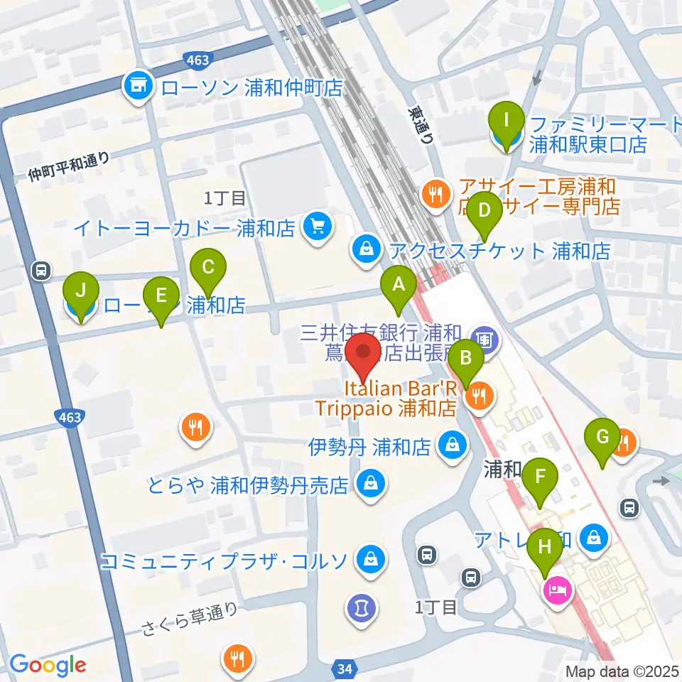 柏屋楽器本店 浦和ミュージックプラザ周辺のコンビニエンスストア一覧地図