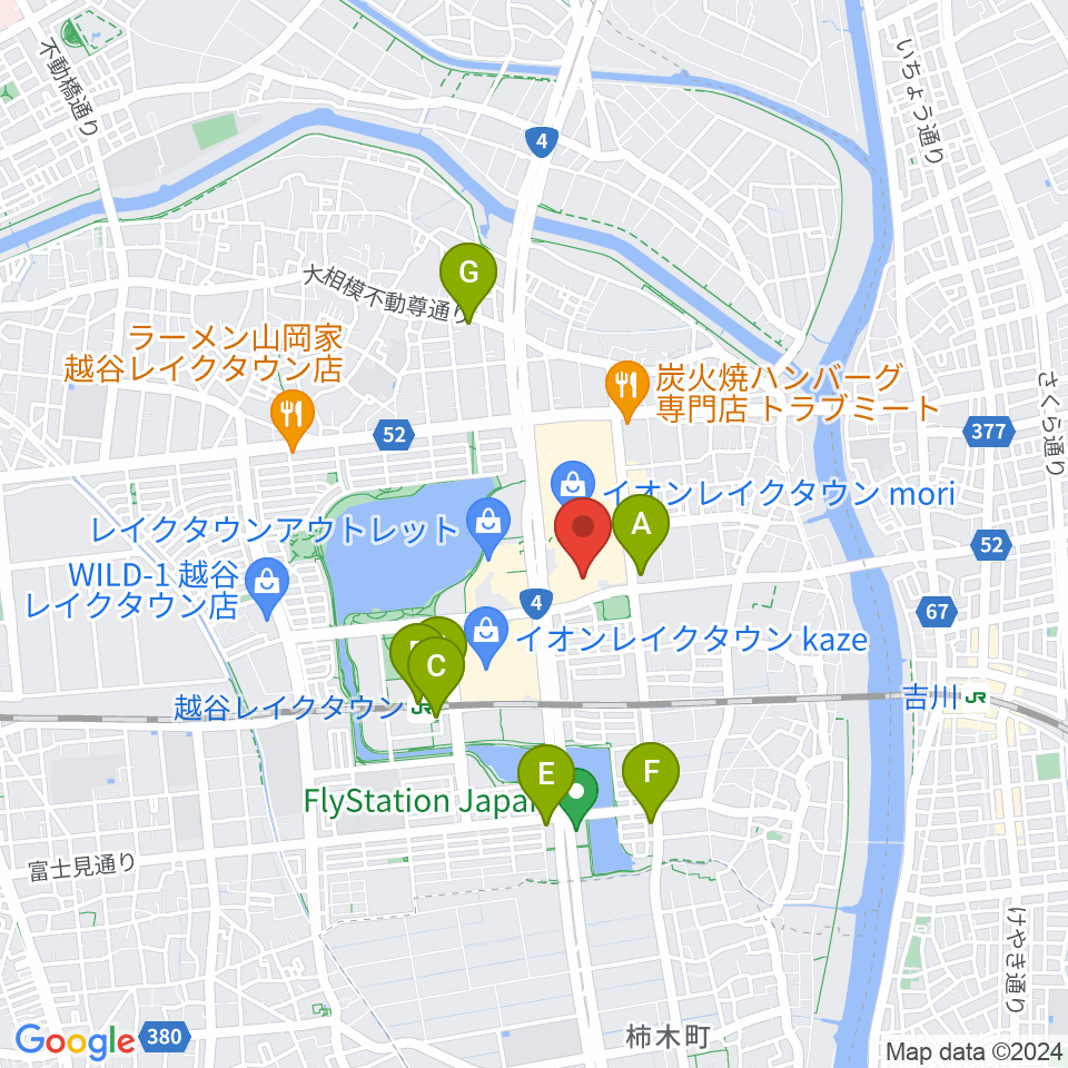 JEUGIAカルチャーセンター イオンレイクタウン周辺のコンビニエンスストア一覧地図