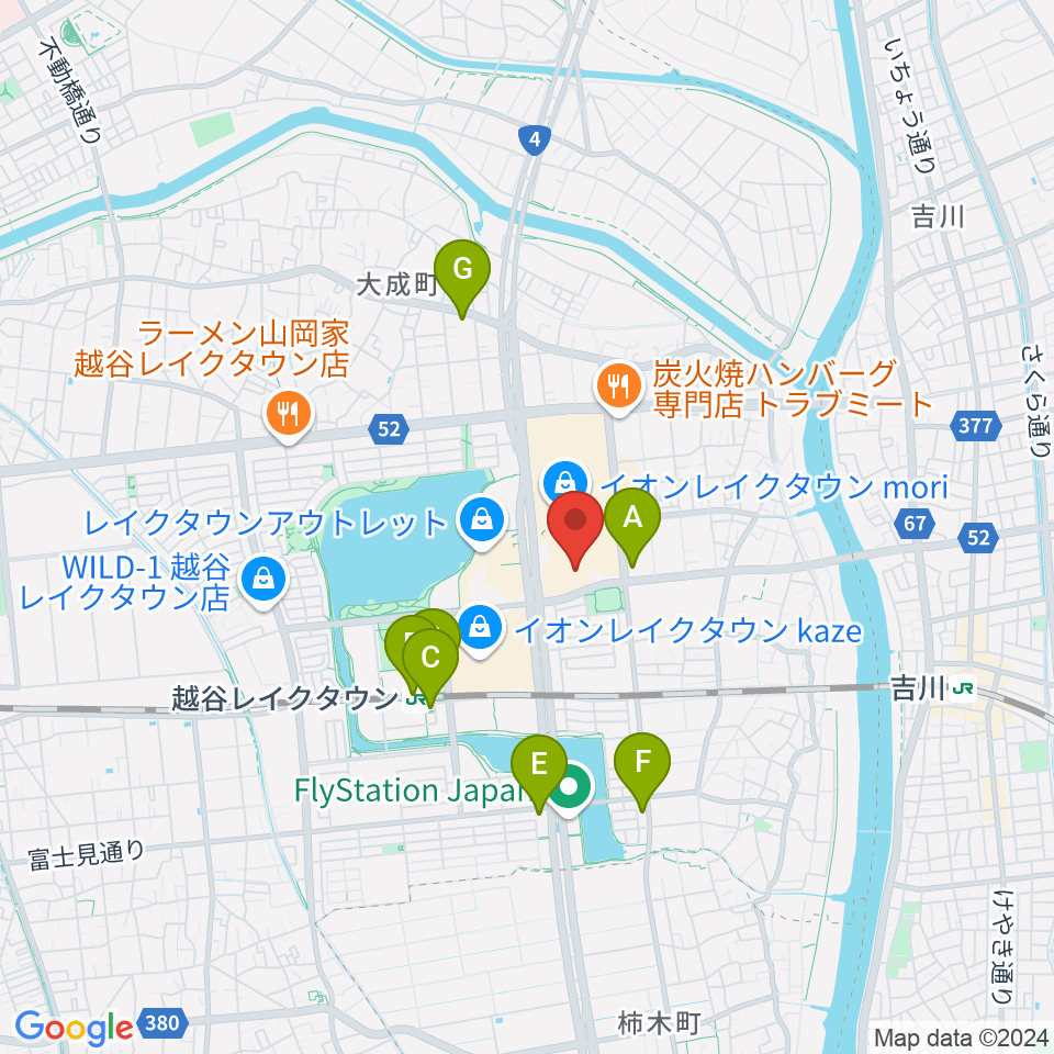 JEUGIAカルチャーセンター イオンレイクタウン周辺のコンビニエンスストア一覧地図