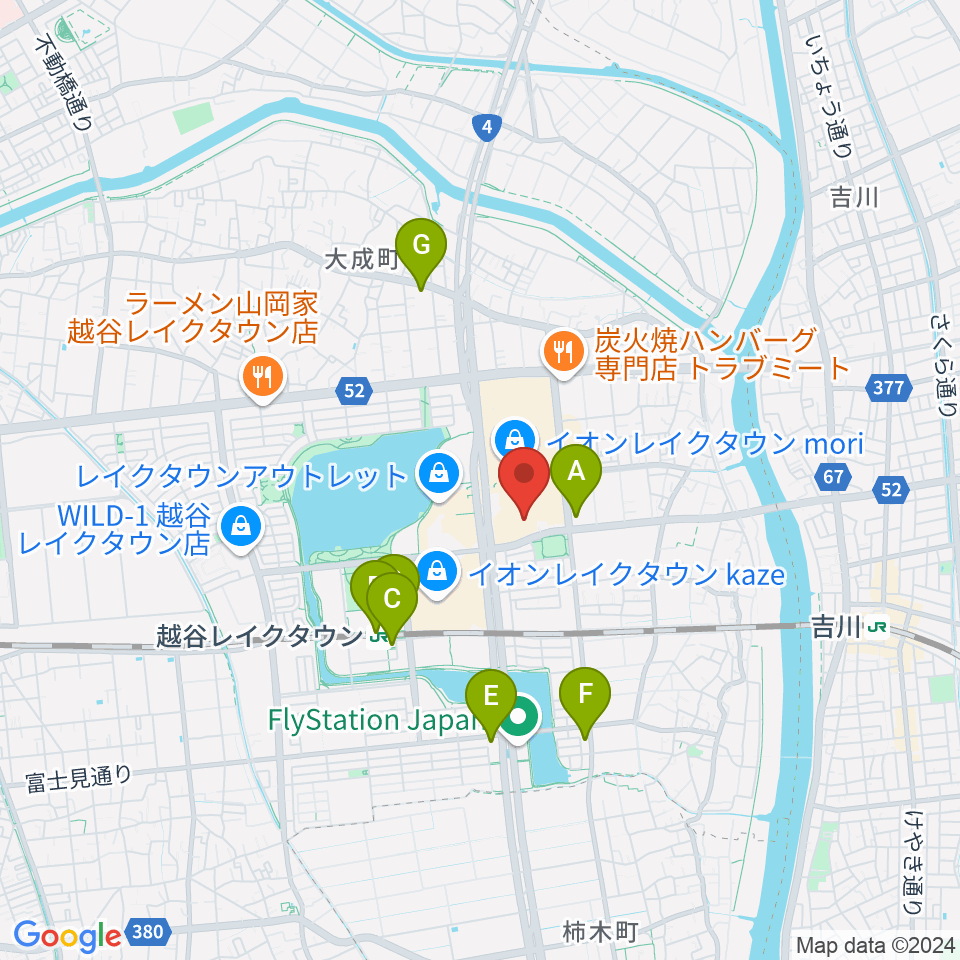 JEUGIAカルチャーセンター イオンレイクタウン周辺のコンビニエンスストア一覧地図