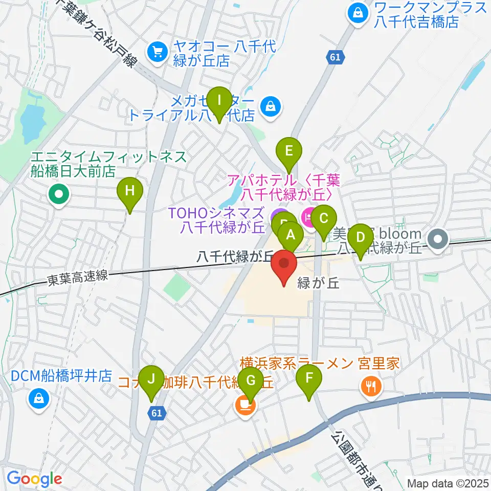 JEUGIAカルチャーセンター イオンモール八千代緑が丘周辺のコンビニエンスストア一覧地図