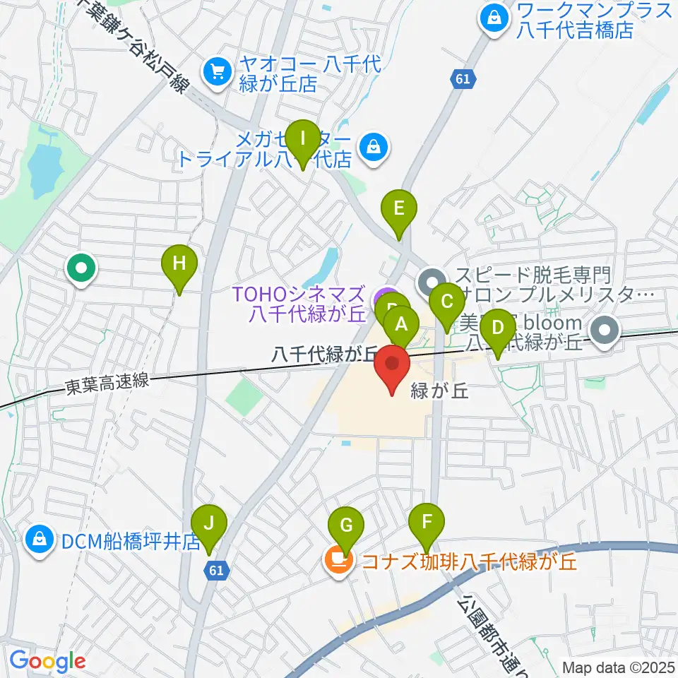 JEUGIAカルチャーセンター イオンモール八千代緑が丘周辺のコンビニエンスストア一覧地図