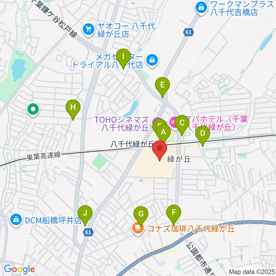 JEUGIAカルチャーセンター イオンモール八千代緑が丘周辺のコンビニエンスストア一覧地図