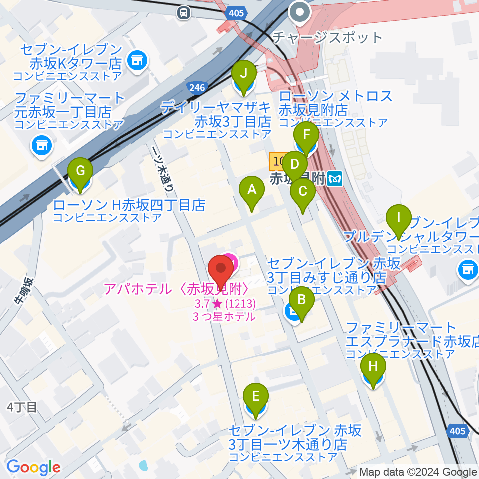 赤坂カーサクラシカ周辺のコンビニエンスストア一覧地図