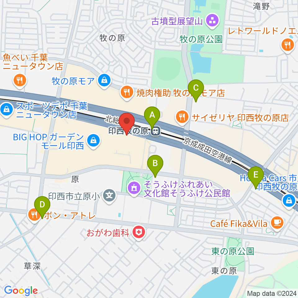 JEUGIAカルチャーセンター BIGHOP印西周辺のコンビニエンスストア一覧地図