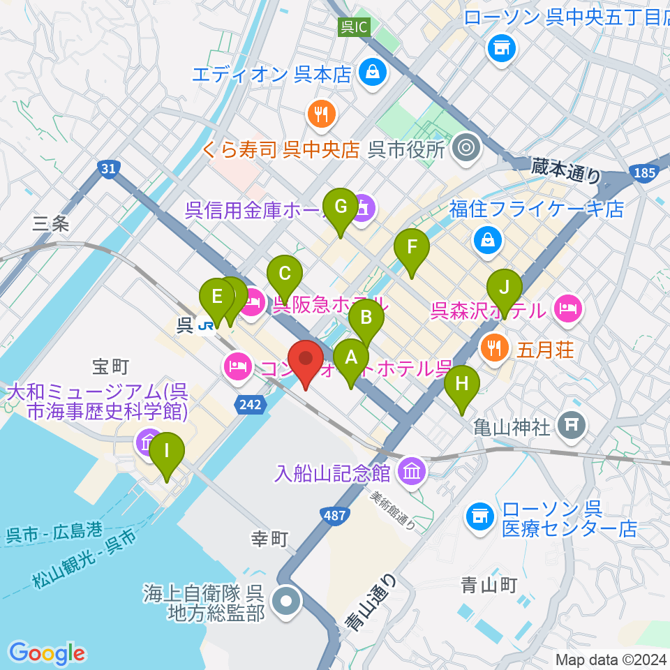 ビューポートくれ周辺のコンビニエンスストア一覧地図