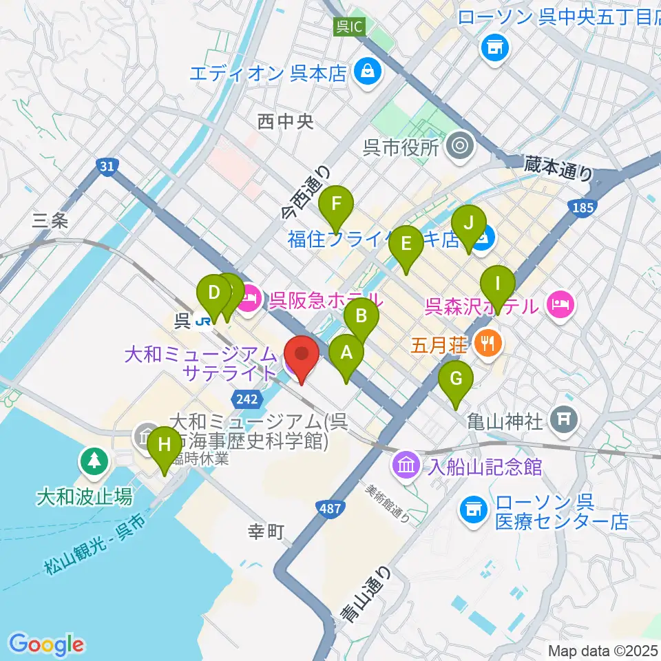 ビューポートくれ周辺のコンビニエンスストア一覧地図