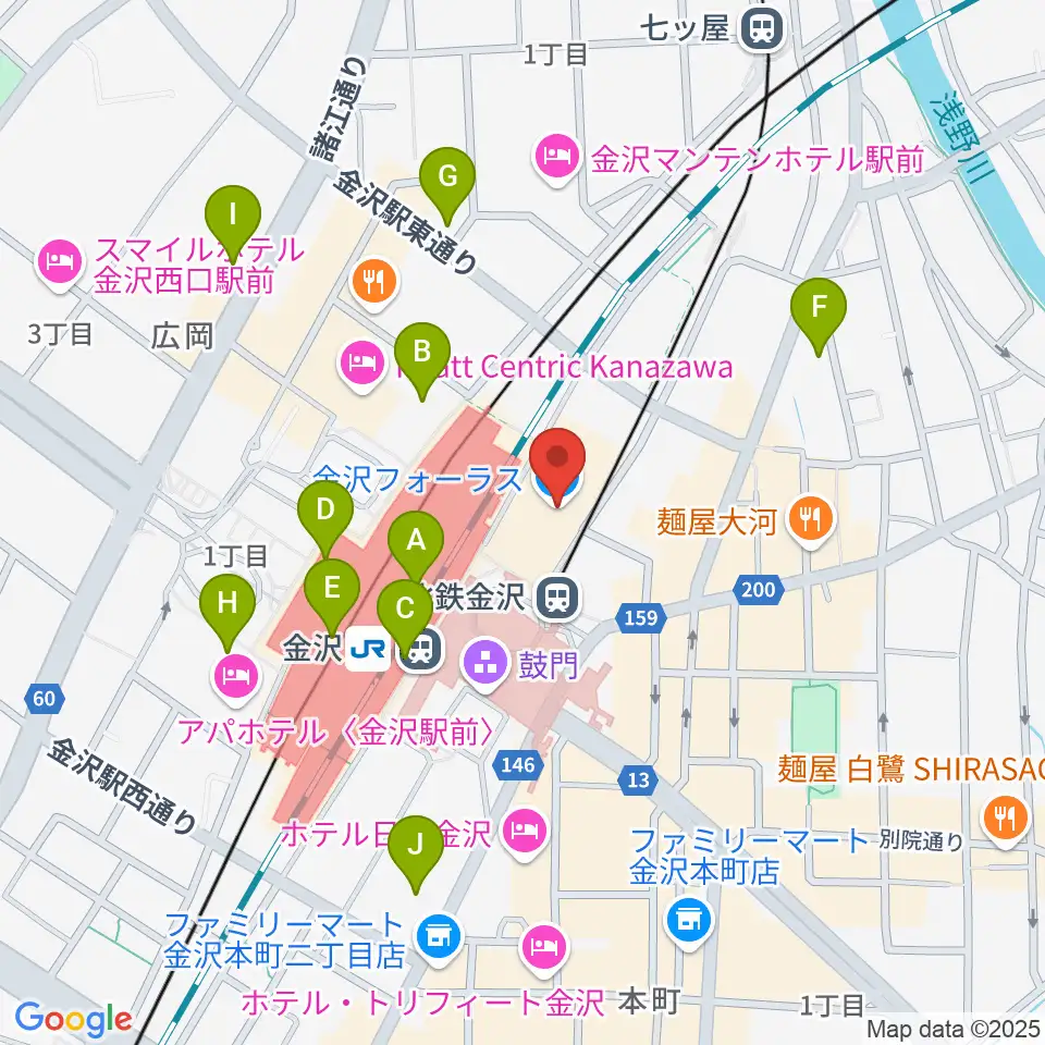 タワーレコード金沢フォーラス店周辺のコンビニエンスストア一覧地図