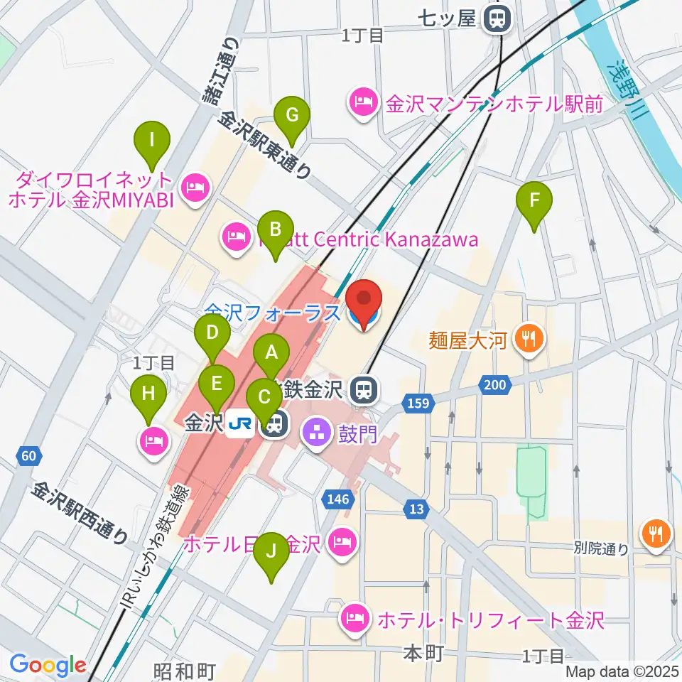 タワーレコード金沢フォーラス店周辺のコンビニエンスストア一覧地図