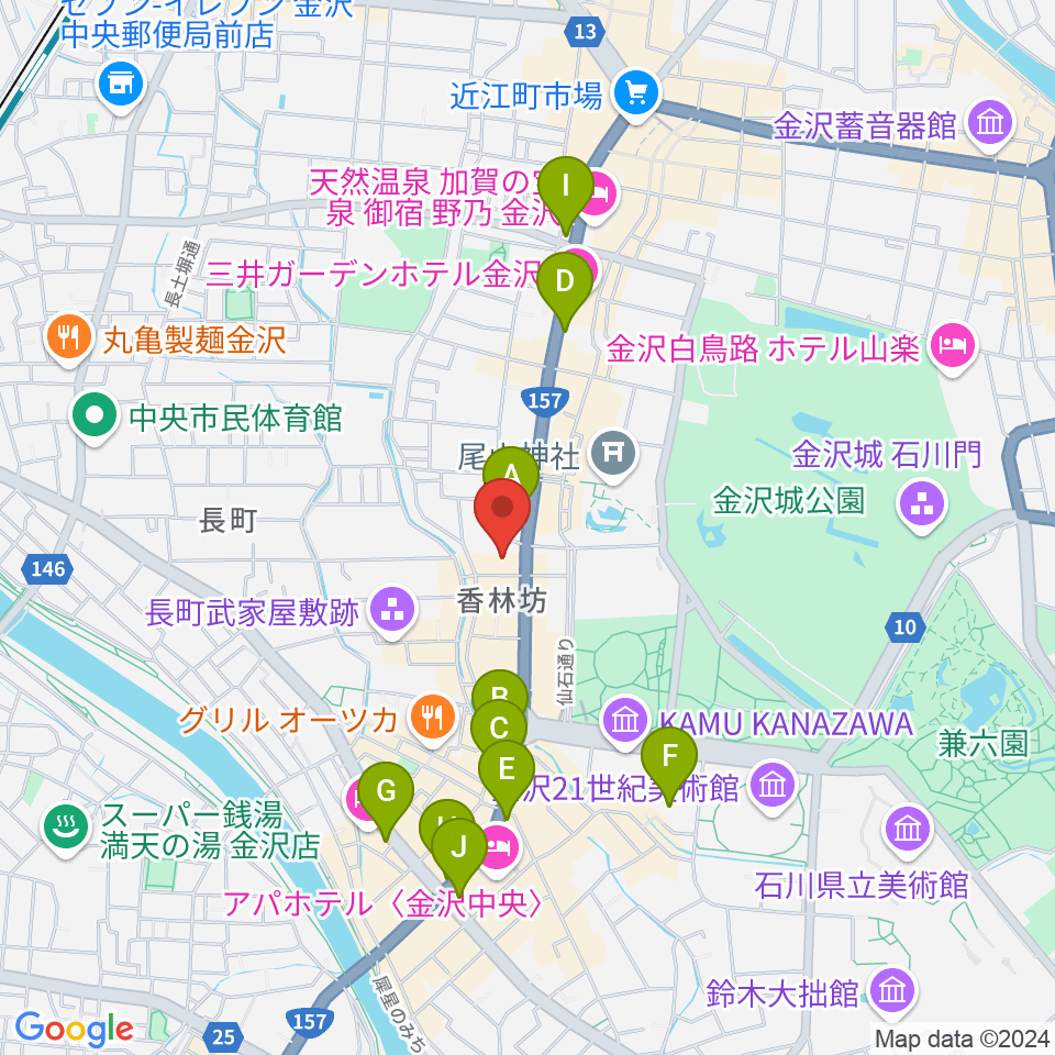 北國新聞文化センター 金沢本部教室周辺のコンビニエンスストア一覧地図