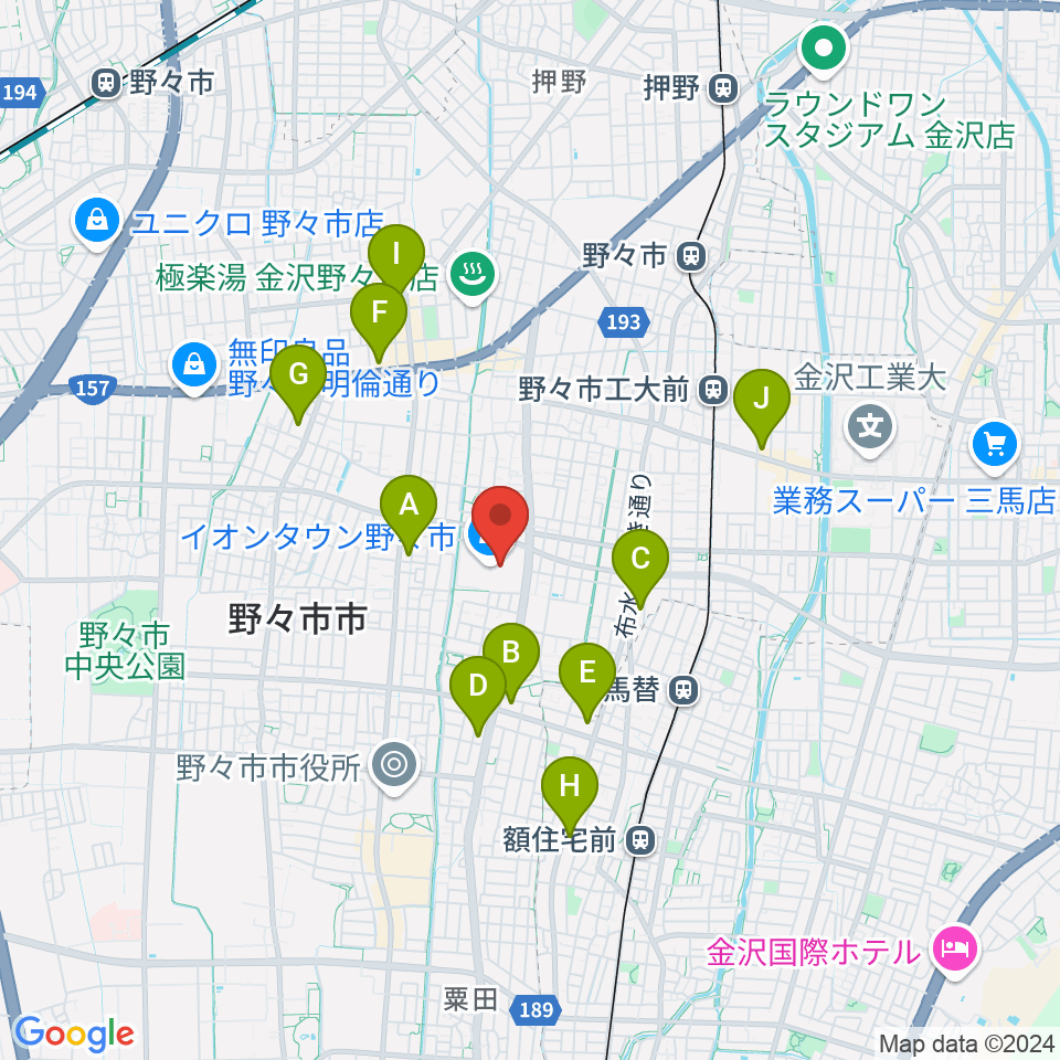 北國新聞文化センター イオンタウン野々市スタジオ周辺のコンビニエンスストア一覧地図