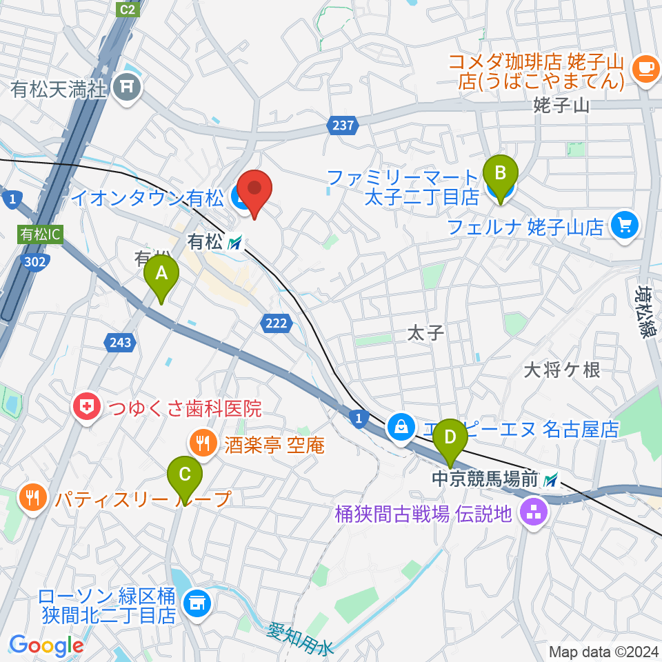 JEUGIAカルチャーセンター イオンタウン有松周辺のコンビニエンスストア一覧地図