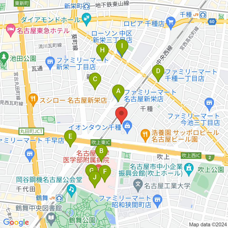 JEUGIAカルチャーセンター イオンタウン千種周辺のコンビニエンスストア一覧地図