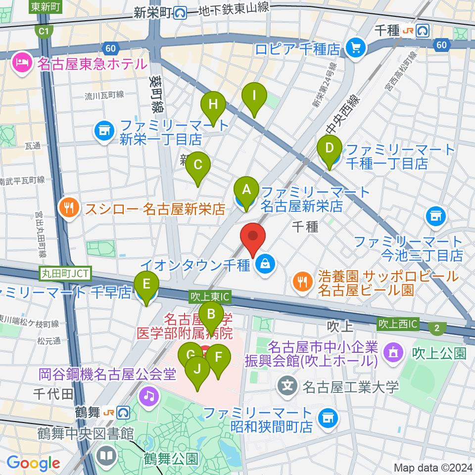 JEUGIAカルチャーセンター イオンタウン千種周辺のコンビニエンスストア一覧地図