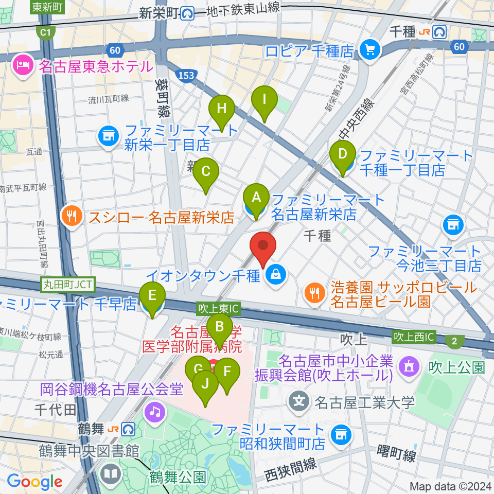 JEUGIAカルチャーセンター イオンタウン千種周辺のコンビニエンスストア一覧地図