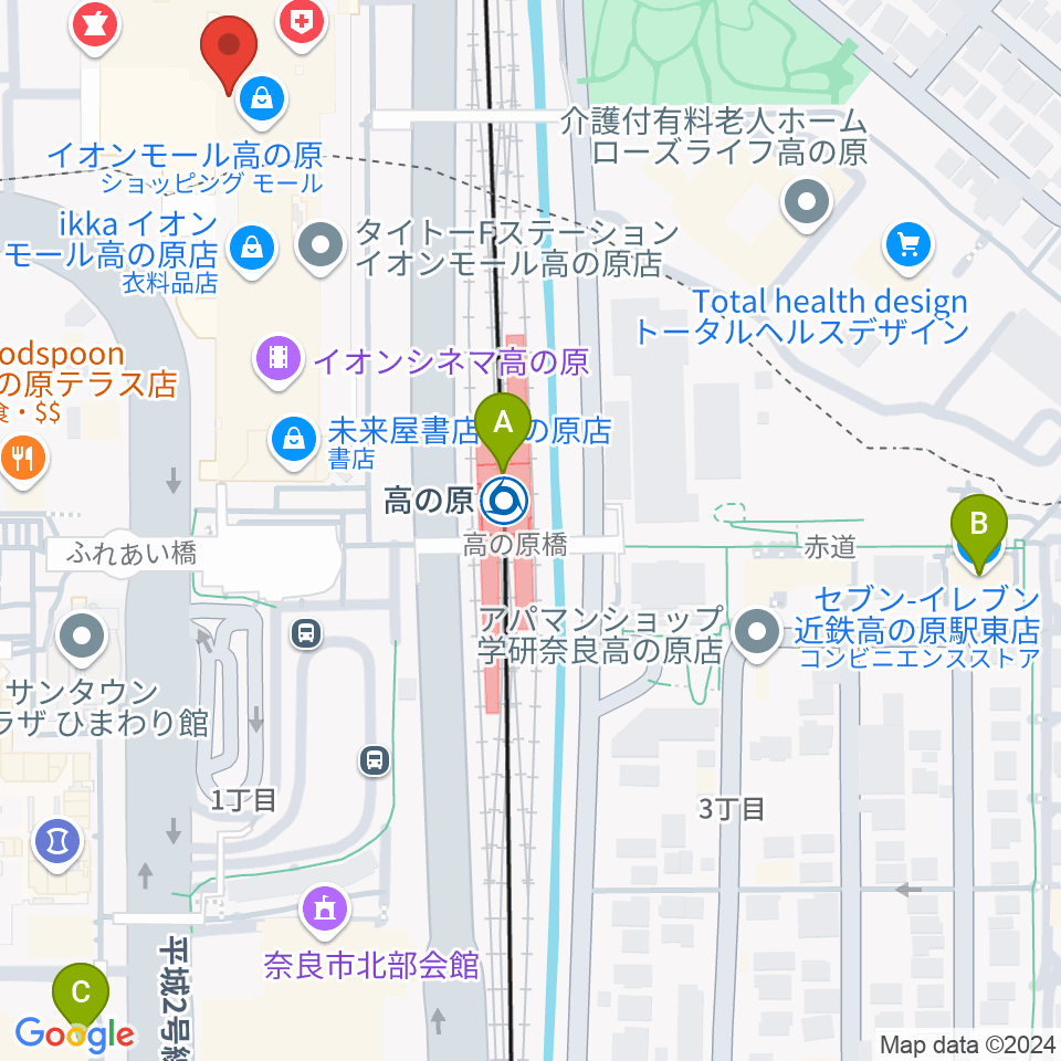 JEUGIAカルチャーセンター イオンモール高の原周辺のコンビニエンスストア一覧地図