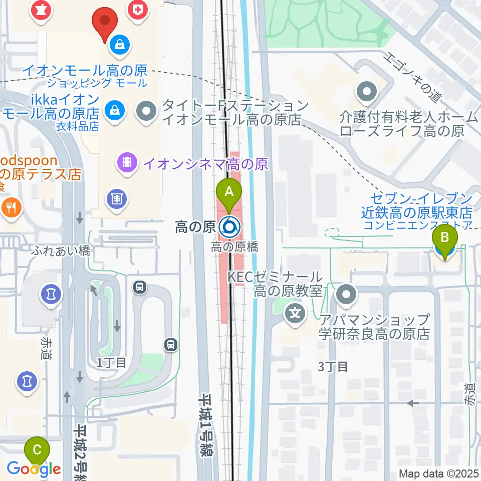 JEUGIAカルチャーセンター イオンモール高の原周辺のコンビニエンスストア一覧地図