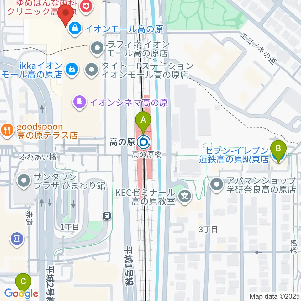 JEUGIAカルチャーセンター イオンモール高の原周辺のコンビニエンスストア一覧地図