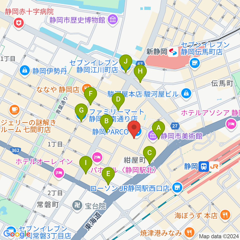 タワーレコード静岡店周辺のコンビニエンスストア一覧地図