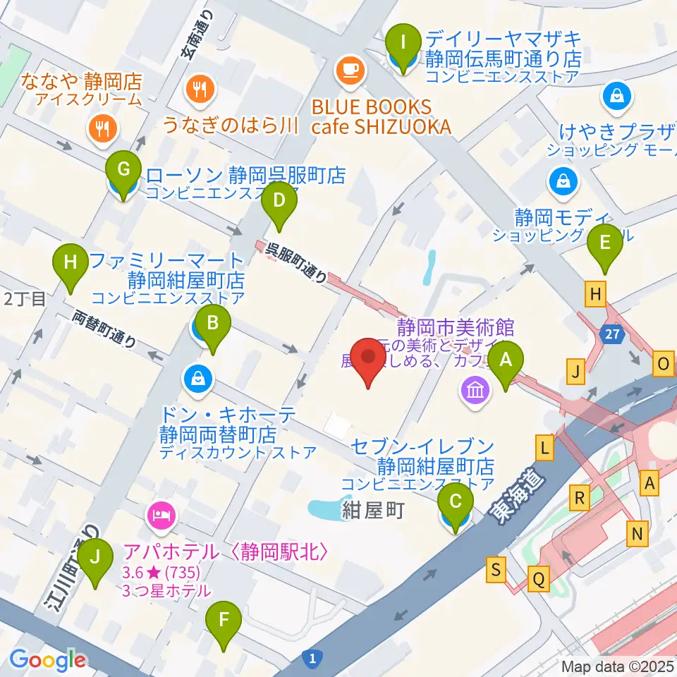 タワーレコード静岡店周辺のコンビニエンスストア一覧地図