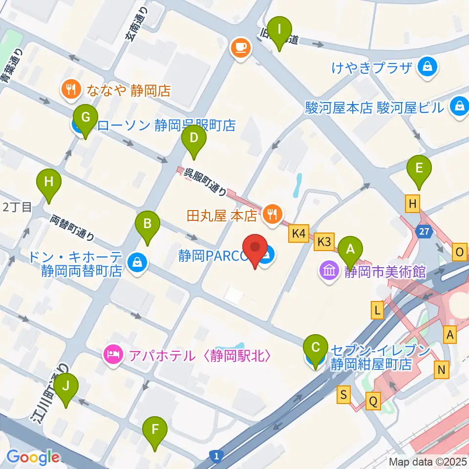 タワーレコード静岡店周辺のコンビニエンスストア一覧地図