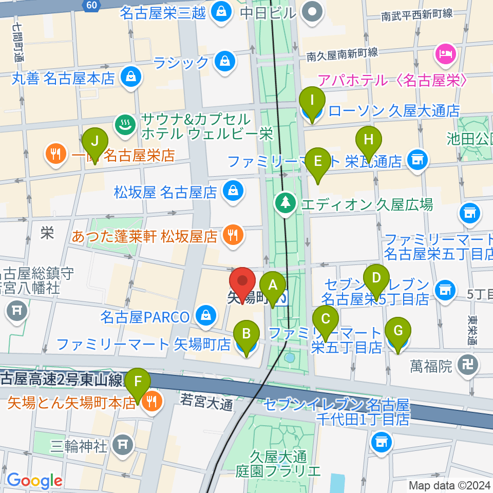 タワーレコード名古屋パルコ店周辺のコンビニエンスストア一覧地図