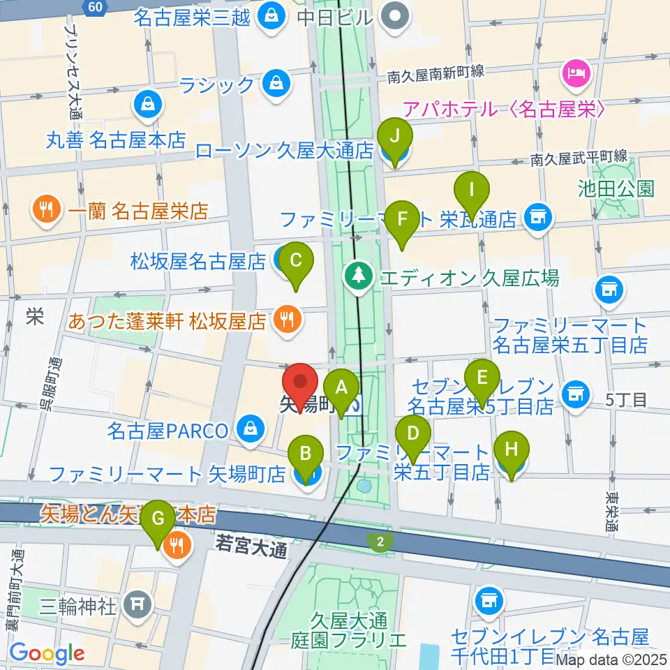 タワーレコード名古屋パルコ店周辺のコンビニエンスストア一覧地図