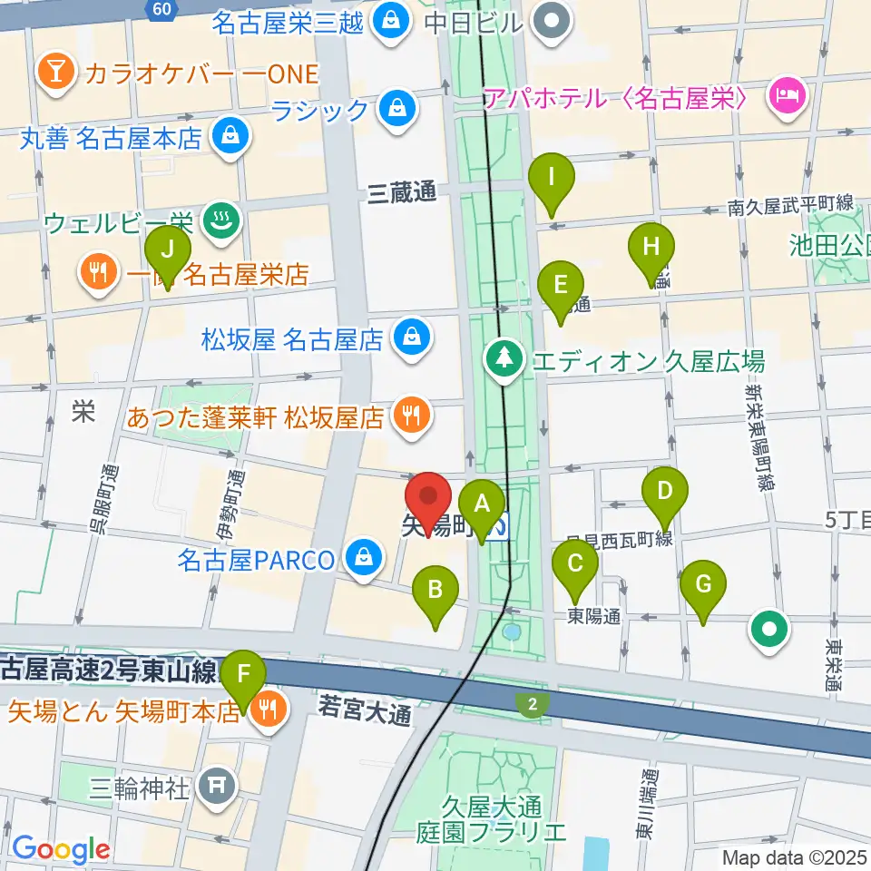 タワーレコード名古屋パルコ店周辺のコンビニエンスストア一覧地図