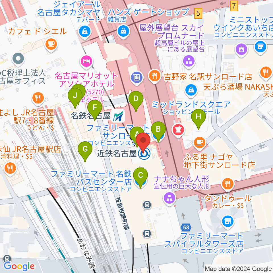 タワーレコード名古屋近鉄パッセ店周辺のコンビニエンスストア一覧地図