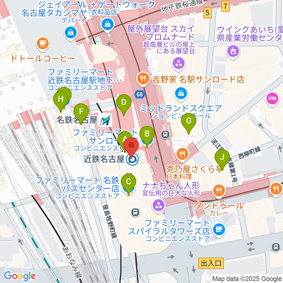 タワーレコード名古屋近鉄パッセ店周辺のコンビニエンスストア一覧地図