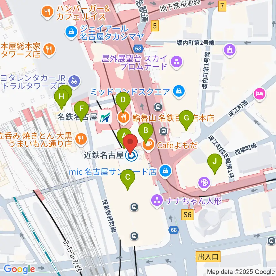 タワーレコード名古屋近鉄パッセ店周辺のコンビニエンスストア一覧地図