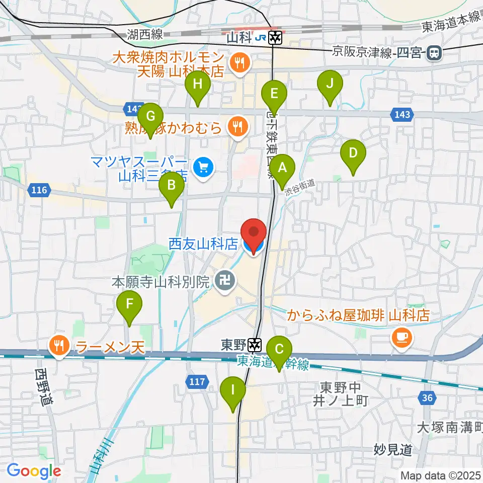JEUGIAカルチャーセンター 西友山科周辺のコンビニエンスストア一覧地図
