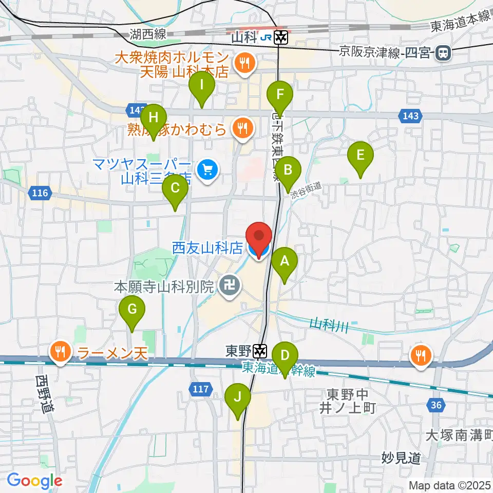 JEUGIAカルチャーセンター 西友山科周辺のコンビニエンスストア一覧地図