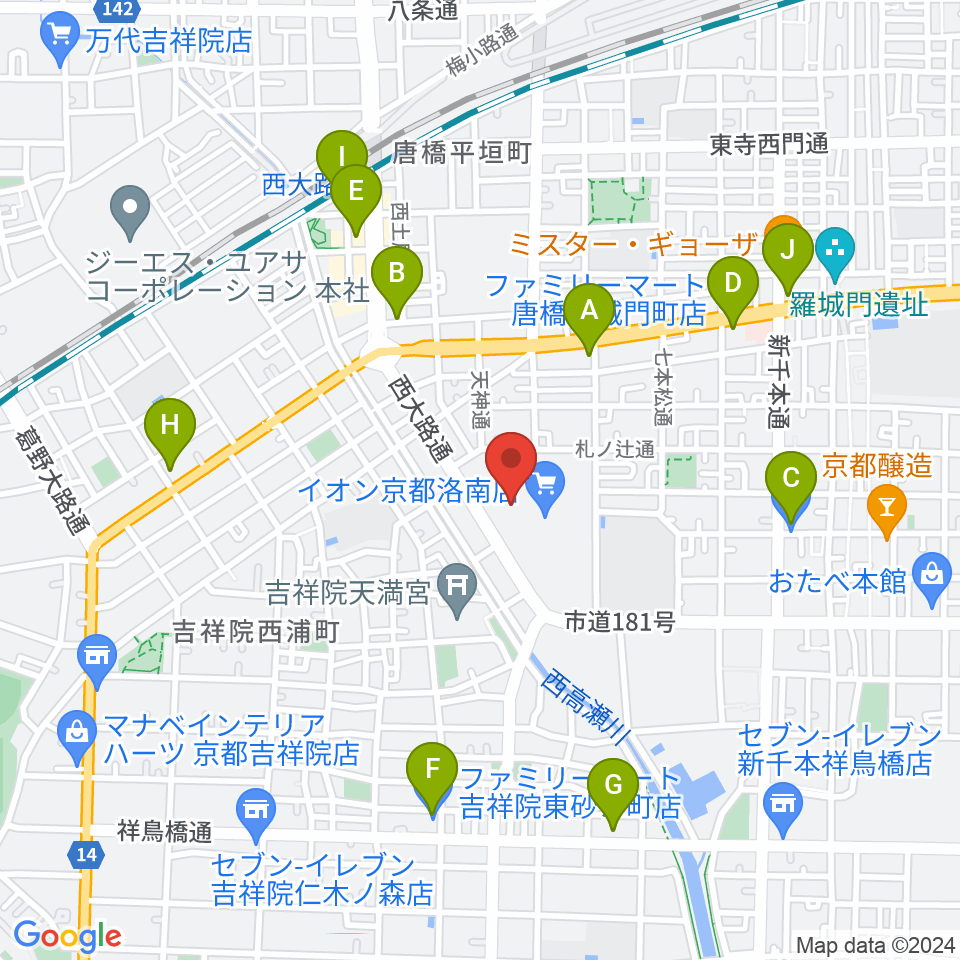 JEUGIAカルチャーセンター イオン洛南周辺のコンビニエンスストア一覧地図