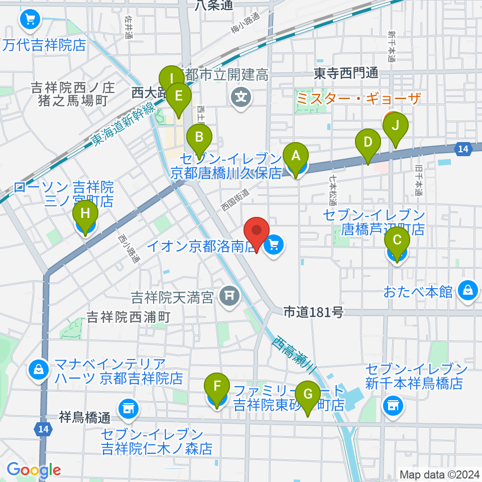 JEUGIAカルチャーセンター イオン洛南周辺のコンビニエンスストア一覧地図