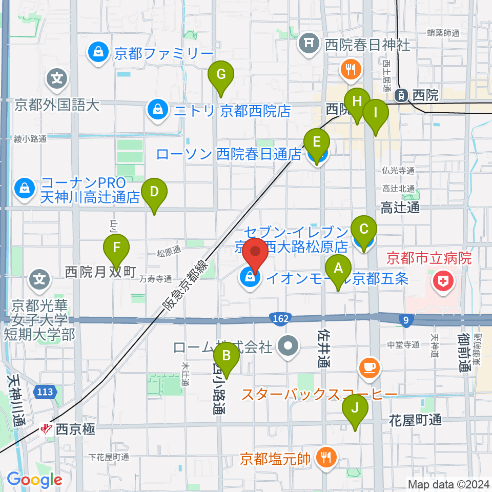 JEUGIAカルチャーセンター イオンモール京都五条周辺のコンビニエンスストア一覧地図