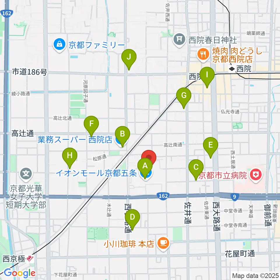JEUGIAカルチャーセンター イオンモール京都五条周辺のコンビニエンスストア一覧地図